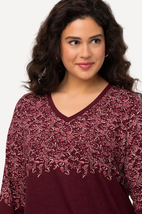 V-Neck Placement Print Long Sleeve A-line Knit Tunic | Knit Tunics ...