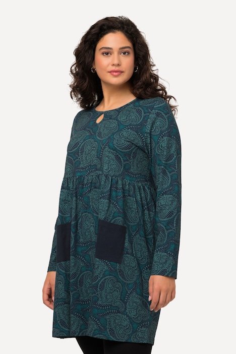 Patch Pocket Paisley Print Empire Knit Tunic