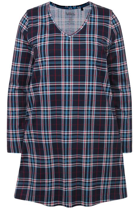 Dlouhé tričko, kostkovaný vzor, výstřih do V, dlouhé rukávy