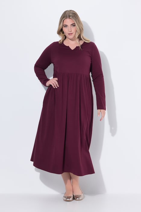 Jersey-Maxikleid, A-Linie, Tunika-Ausschnitt, Langarm