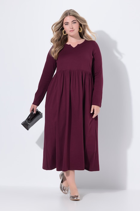 Jersey-Maxikleid, A-Linie, Tunika-Ausschnitt, Langarm