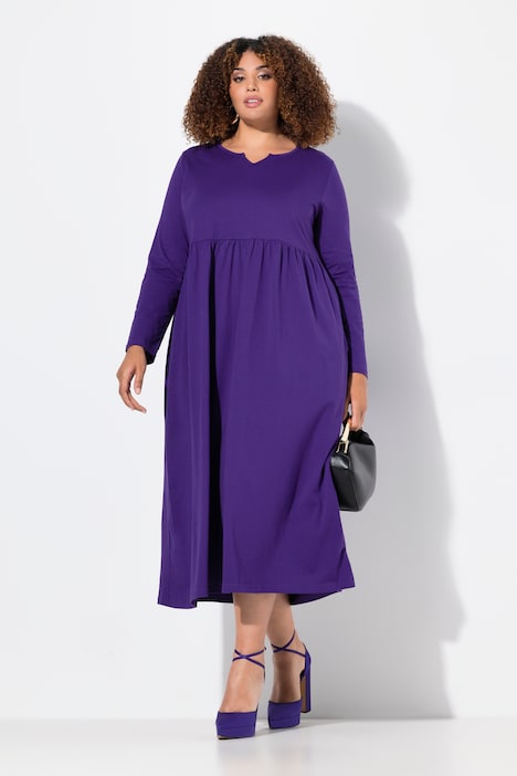 Notch Neck Empire Knit Long Sleeve Dress