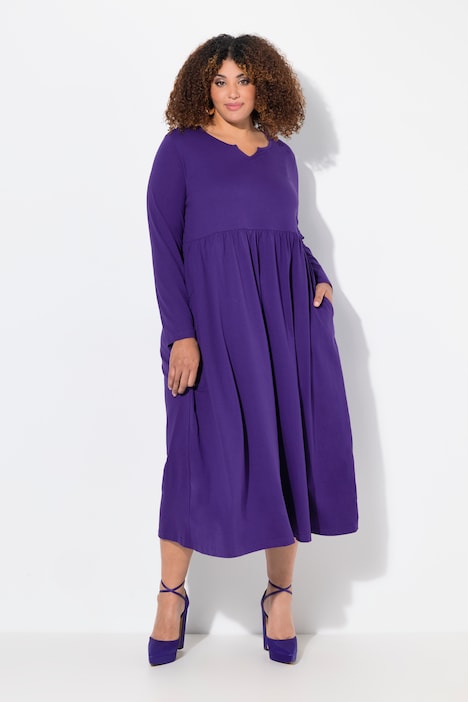 Notch Neck Empire Knit Long Sleeve Dress