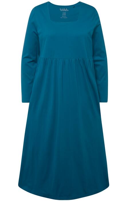 Šaty, A střih, žerzej, hranatý výstřih, empírový šev, dlouhé rukávy