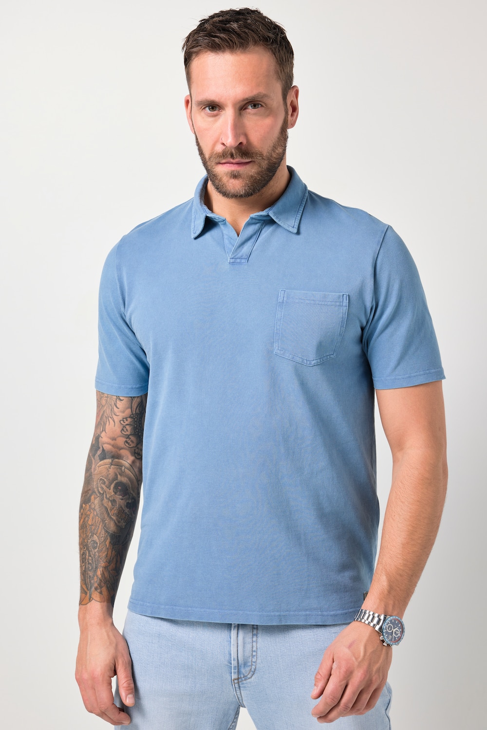 Poloshirt, korte mouwen, piquÃ©, jeanslook, tot 8XL