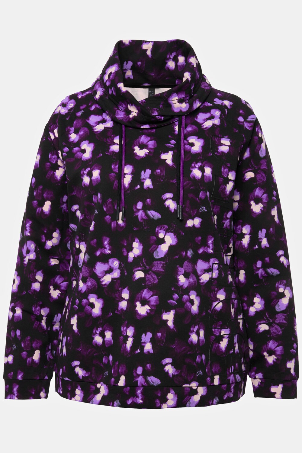 Stora storlekar Mjukiströja med blomprint, Dam, svart, storlek: 50/52, Bomull/Polyester, Ulla Popken