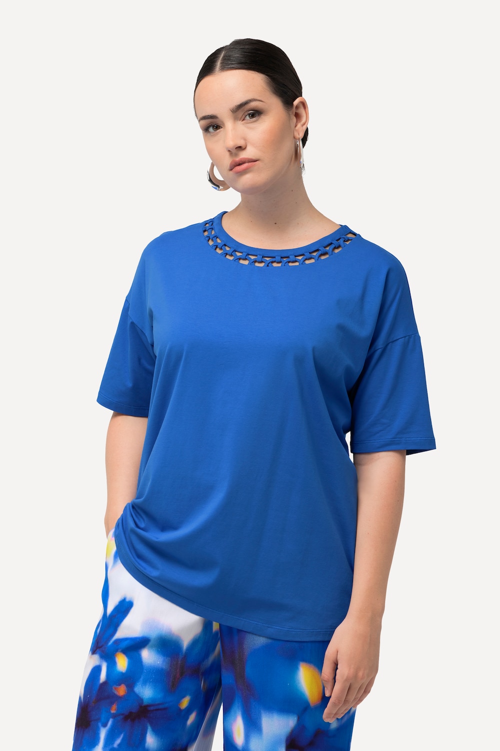 Grote Maten T-shirt, Dames, blauw, Maat: 58/60, Katoen, Ulla Popken