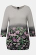 Pull, fleurs, point mousse, col rond, manches 3/4
