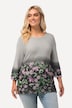 Pull, fleurs, point mousse, col rond, manches 3/4