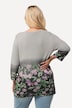 Pull, fleurs, point mousse, col rond, manches 3/4