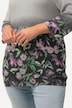 Pull, fleurs, point mousse, col rond, manches 3/4