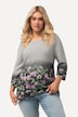 Pull, fleurs, point mousse, col rond, manches 3/4