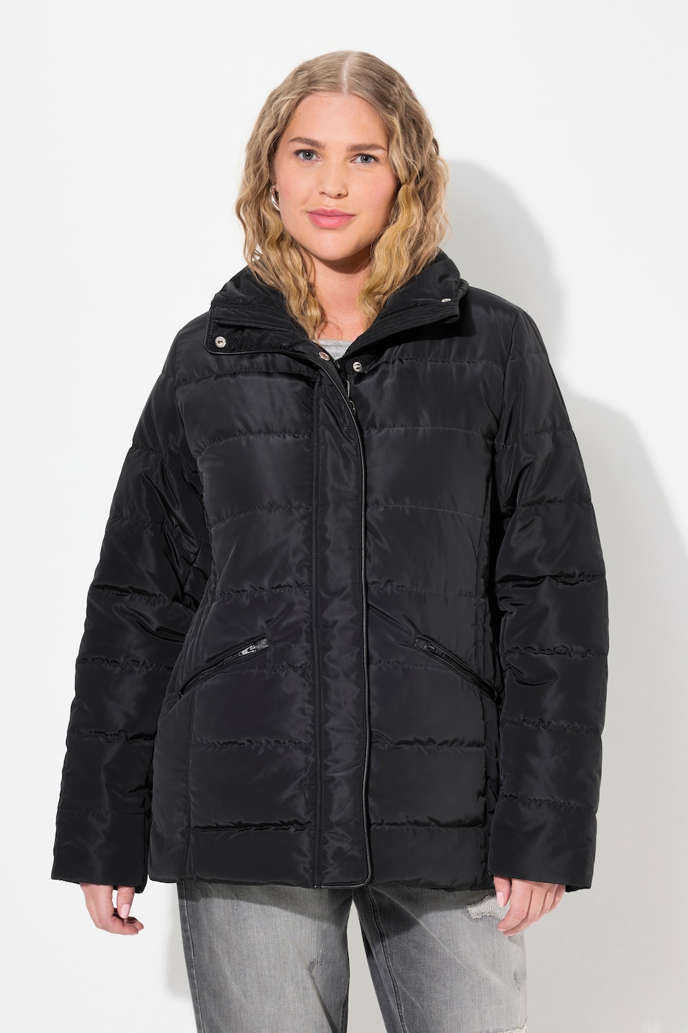 Große Größen Steppjacke mit leichter Wattierung, Damen, schwarz, Größe: 46/48, Polyester, Ulla Popken