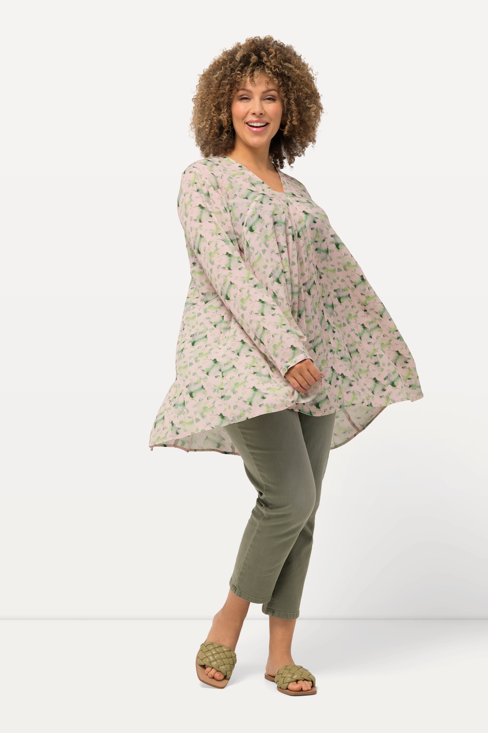 Bluse, bedruckt, A-Linie, Carree-Ausschnitt, Langarm