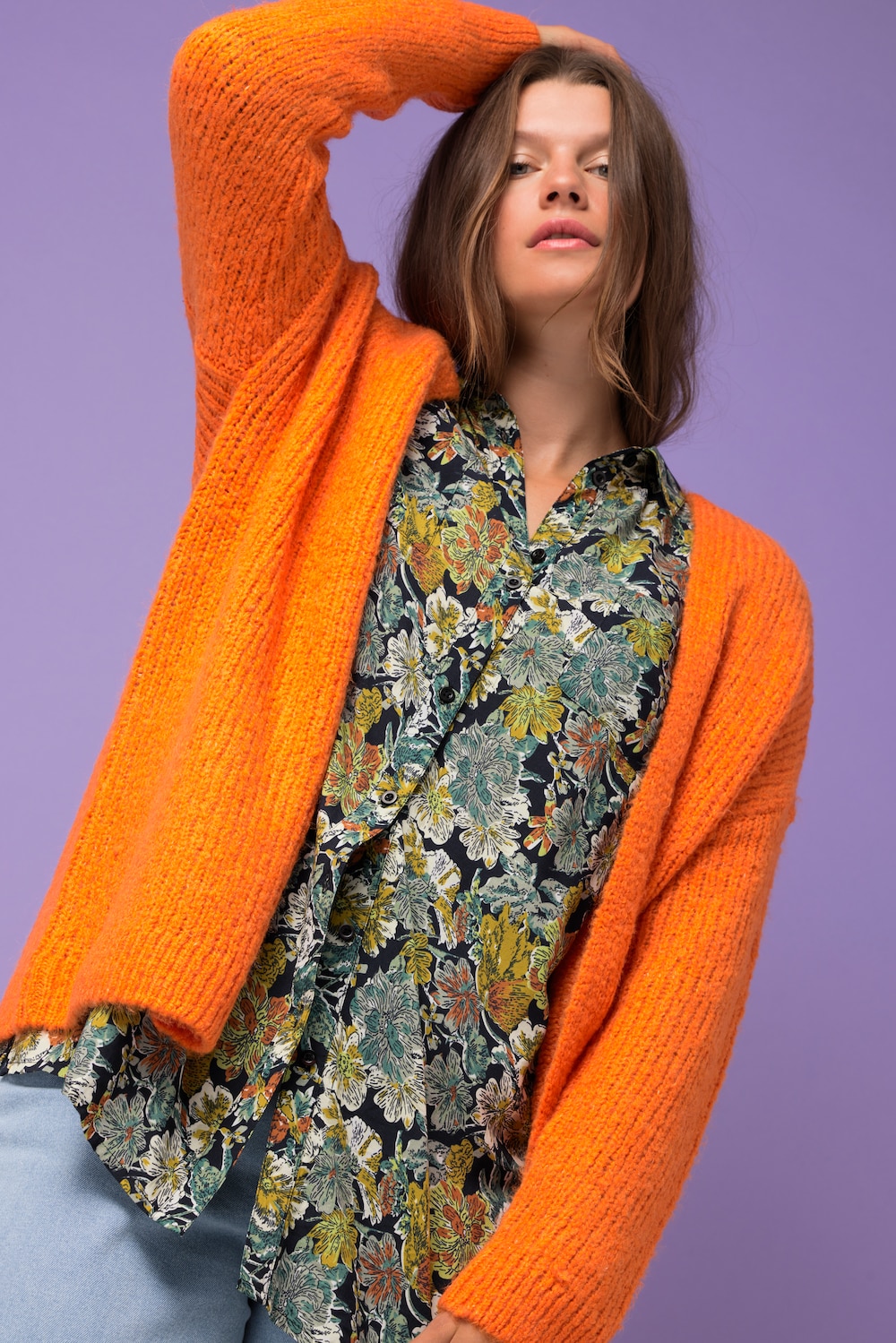 Große Größen Strickjacke, Damen, orange, Größe: 54/56, Synthetische Fasern/Wolle, Studio Untold