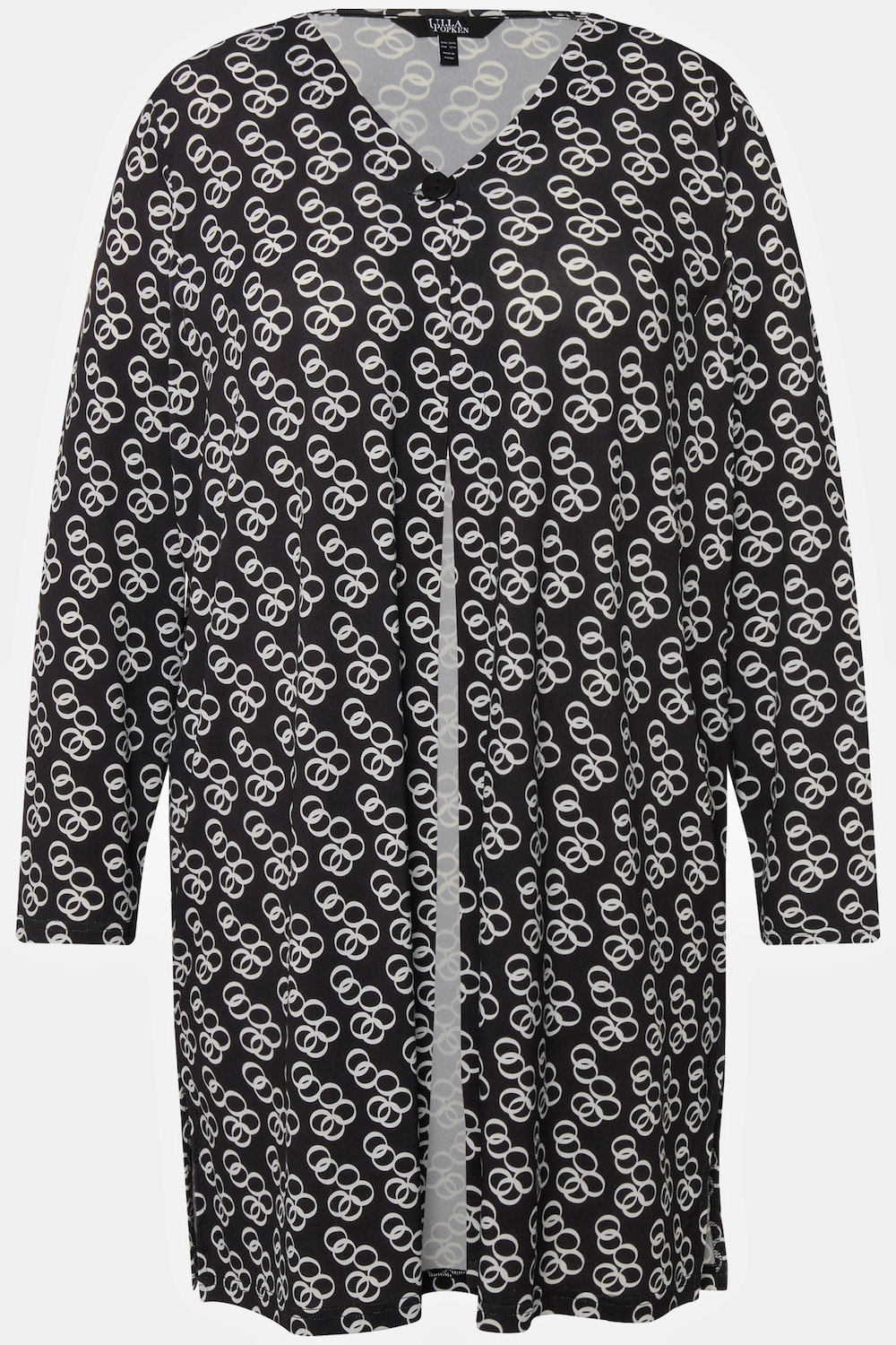 Stora storlekar Jerseyjacka i A-linjemodell med ränder och v-ringning, Dam, svart, storlek: 62/64, Polyester, Ulla Popken