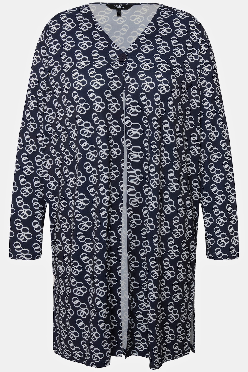 Stora storlekar Jerseyjacka i A-linjemodell med ränder och v-ringning, Dam, blå, storlek: 66/68, Polyester, Ulla Popken