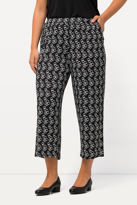 Matte Jersey Print  Elastic Waist Pocket Crop Pants