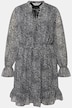 Robe trapèze en mousseline à micro-motif léopard, manches longues et col tunisien