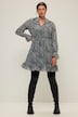 Robe trapèze en mousseline à micro-motif léopard, manches longues et col tunisien