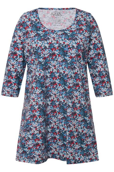 Dlouhé tričko, květy, A střih, kulatý výstřih, 3/4 rukávy