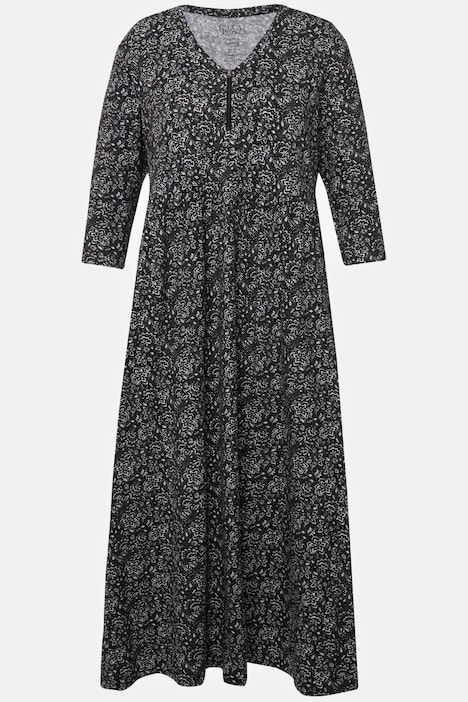 Black White Floral Print Empire Knit A-line Pocket Dress | Maxi Dresses ...