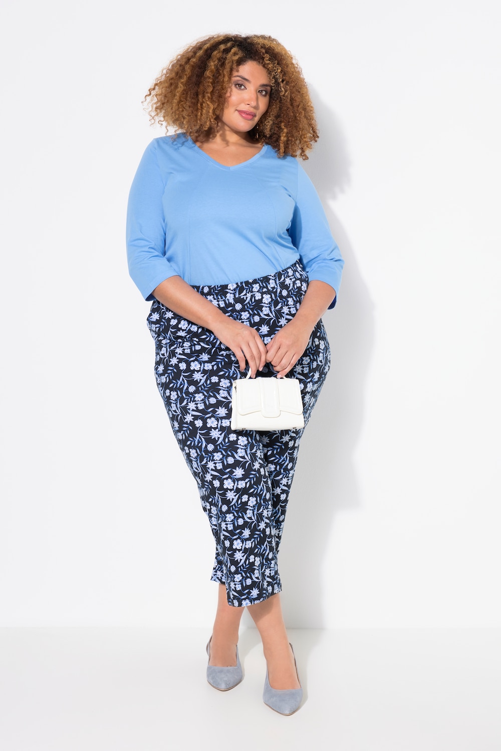7/8-Jerseyhose, Blumen, weites Bein, Elastikbund