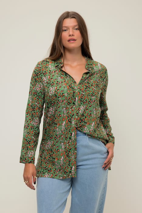 Studio Untold Damen Hemdbluse Plus Size - Modal Langarm Bluse Mit Hemdkragen & Seitenschlitzen