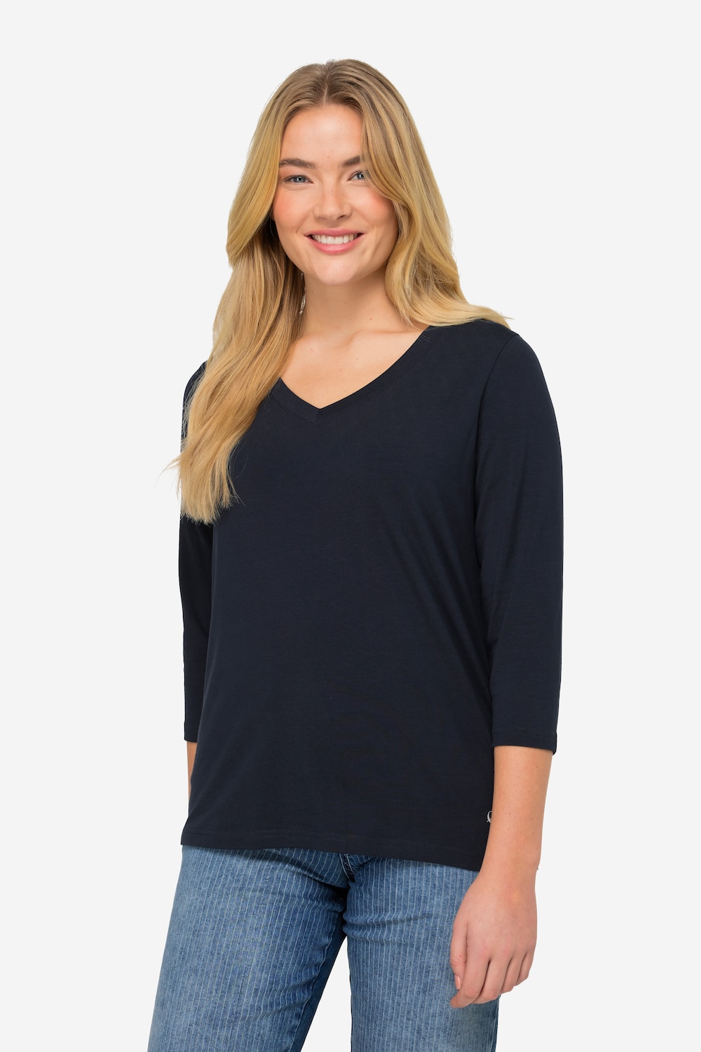 Große Größen Basic-Shirt, Damen, blau, Größe: L, Baumwolle, LAURASON