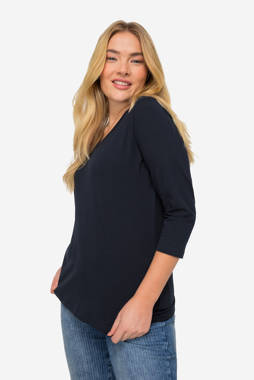 Große Größen Basic-Shirt, Damen, blau, Größe: M, Baumwolle, LAURASON