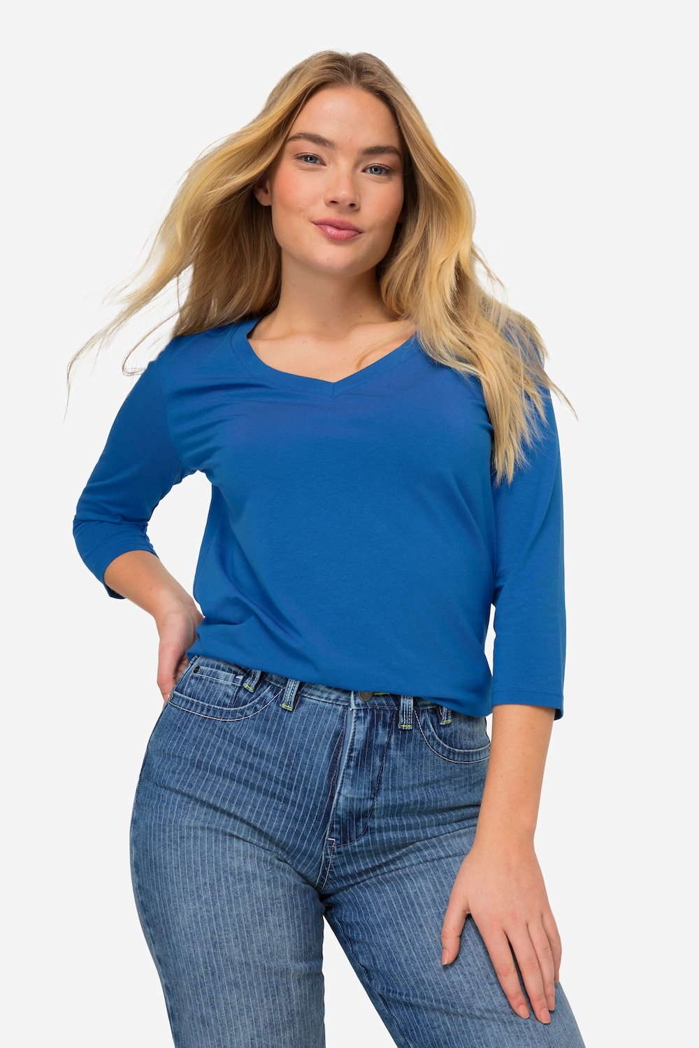 Große Größen Basic-Shirt, Damen, blau, Größe: M, Baumwolle, LAURASON