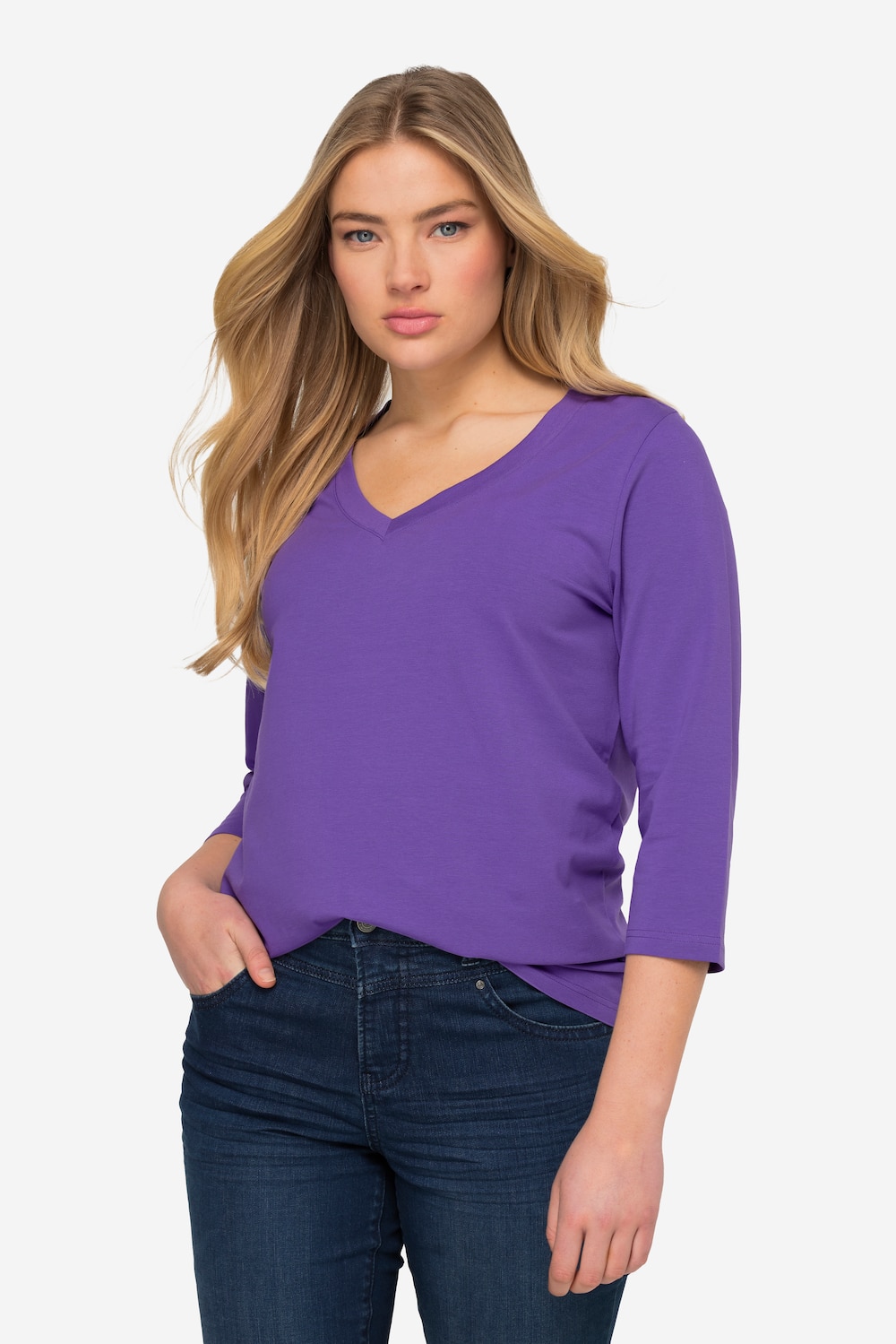 Große Größen Basic-Shirt, Damen, lila, Größe: 3XL, Baumwolle, LAURASON