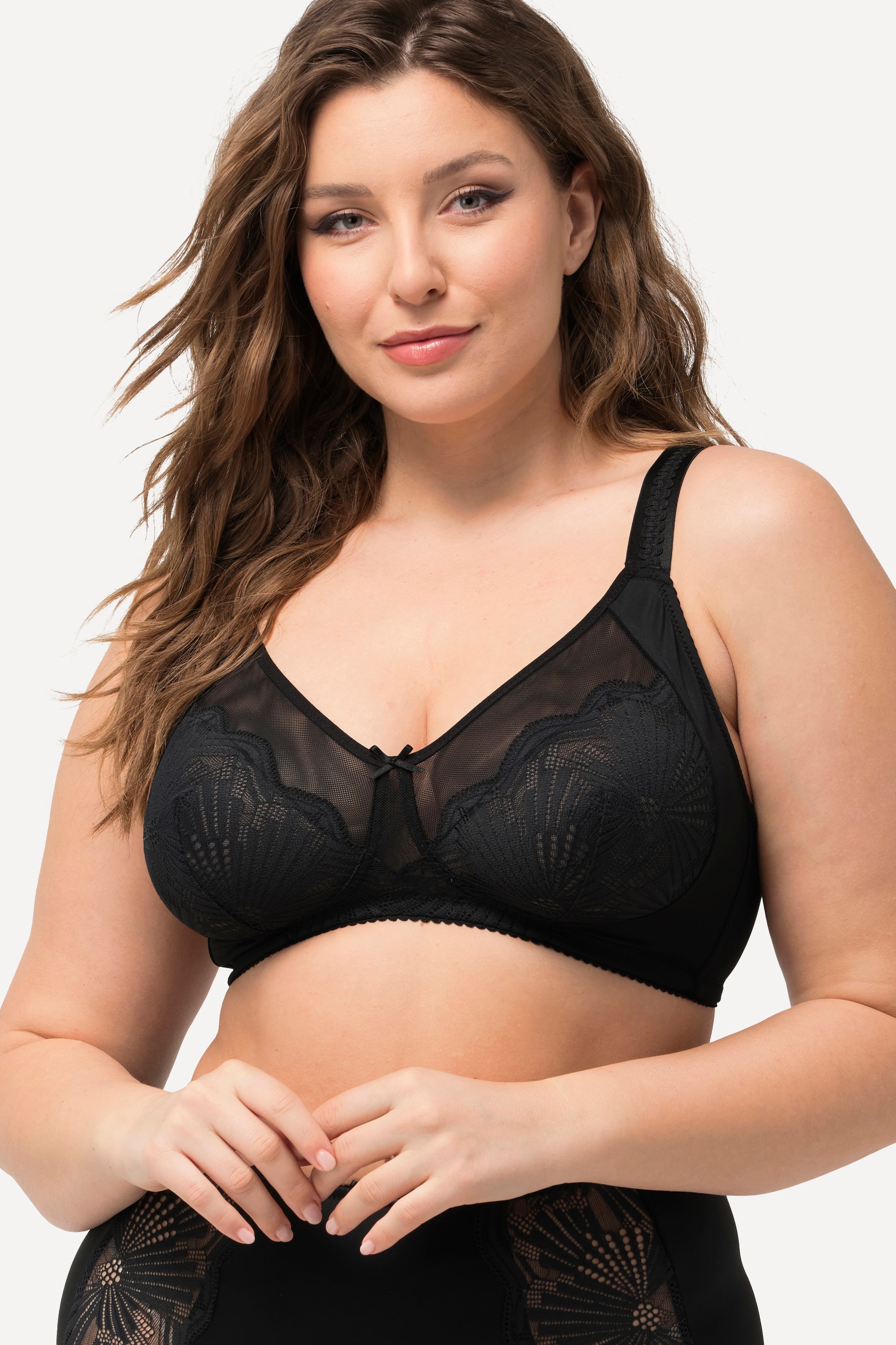 Ulla Popken Damen große Größen BH ohne Bügel Mesh Spitze Cup B E 825785