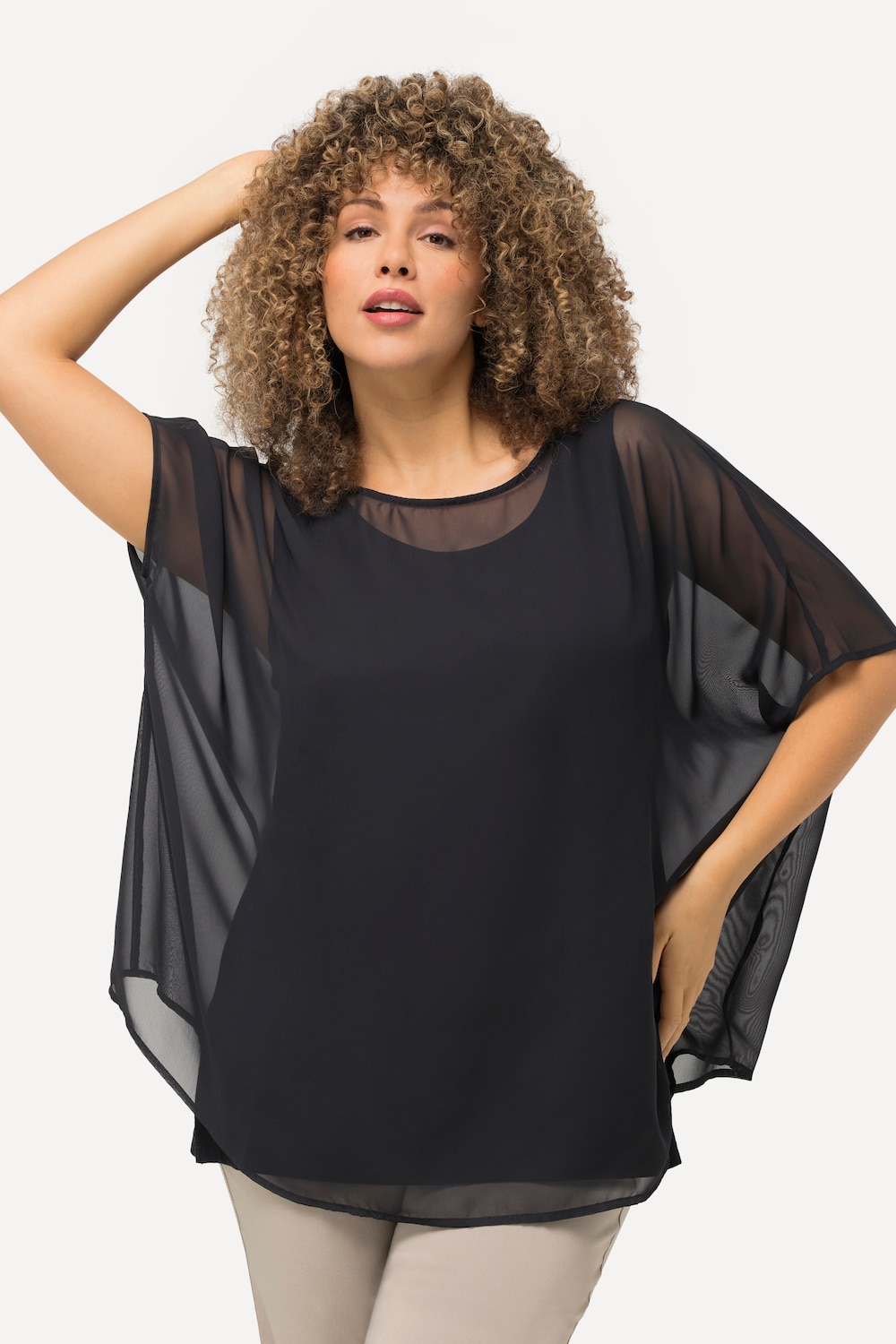 Große Größen Chiffonbluse, Damen, schwarz, Größe: 3=58-64, Polyester, Ulla Popken