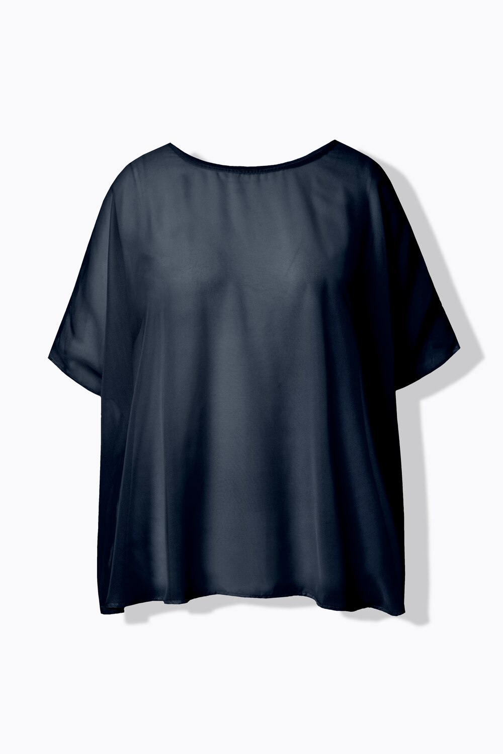 Stora storlekar Chiffongblus i oversize-modell med rund hals och halvlång ärm, Dam, blå, storlek: 2=50-56, Polyester, Ulla Popken