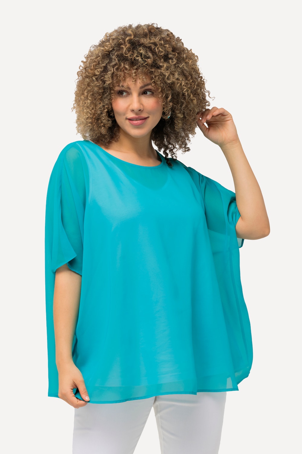 Große Größen Chiffonbluse, Damen, türkis, Größe: 1=42-48, Polyester, Ulla Popken
