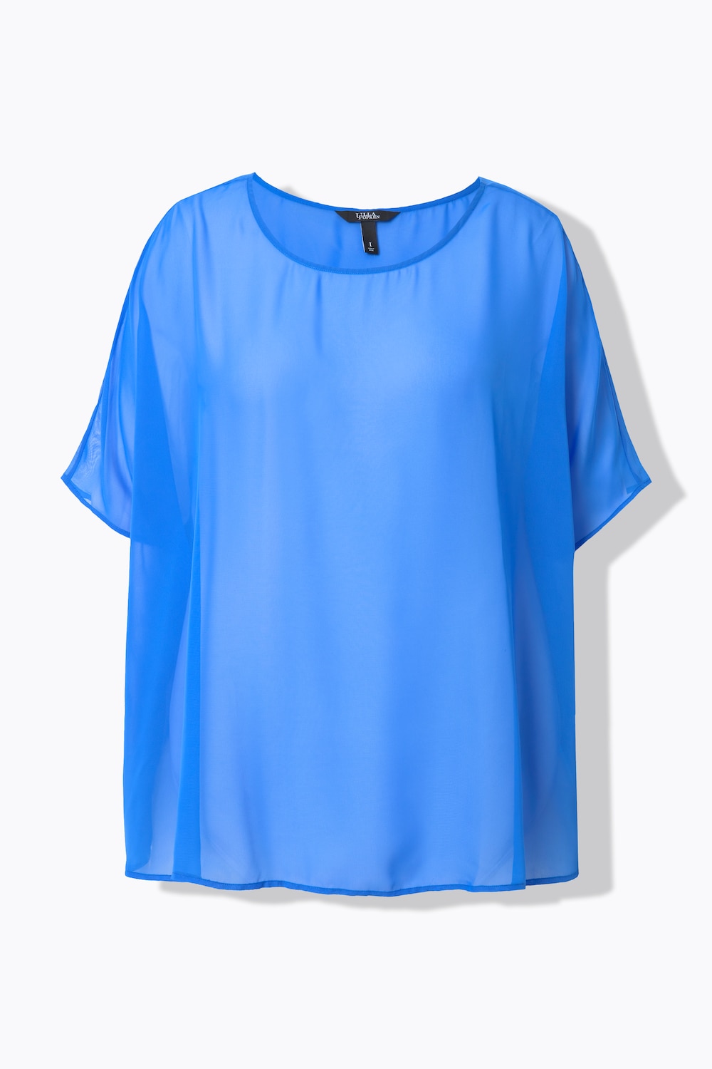 Stora storlekar Chiffongblus i oversize-modell med rund hals och halvlång ärm, Dam, blå, storlek: 3=58-64, Polyester, Ulla Popken