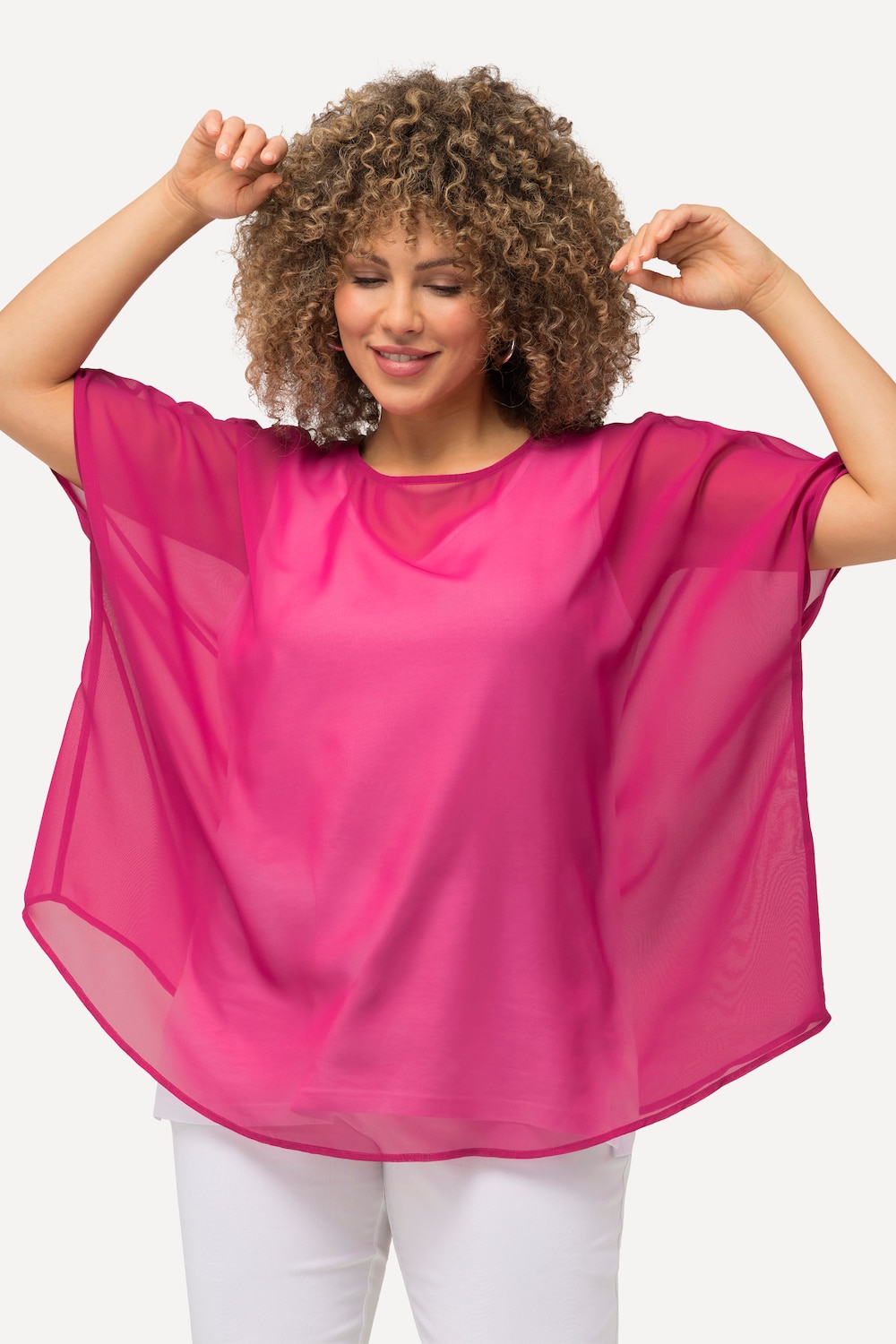 Grote Maten Chiffon blouse, Dames, roze, Maat: 1=42-48, Polyester, Ulla Popken