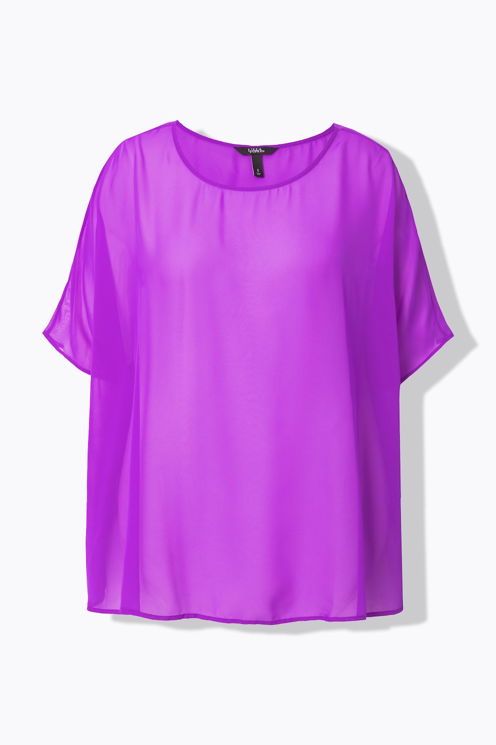 Stora storlekar Chiffongblus i oversize-modell med rund hals och halvlång ärm, Dam, lila, storlek: 3=58-64, Polyester, Ulla Popken