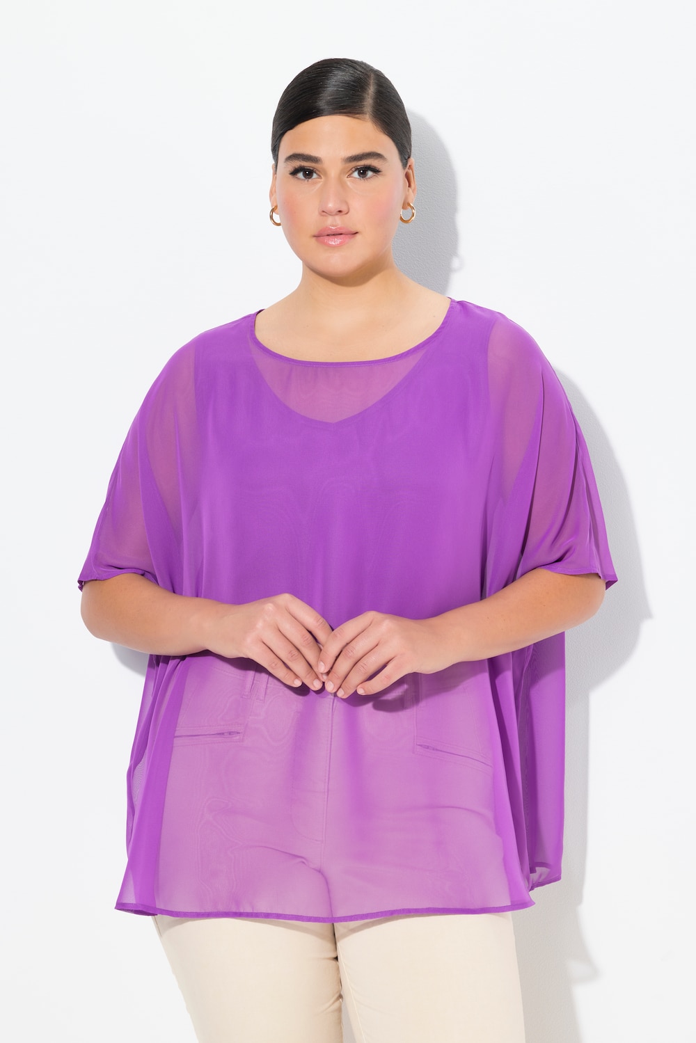Große Größen Chiffonbluse, Damen, lila, Größe: 2=50-56, Polyester, Ulla Popken
