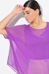 Chiffonbluse, oversized, rund hals, halve ærmer
