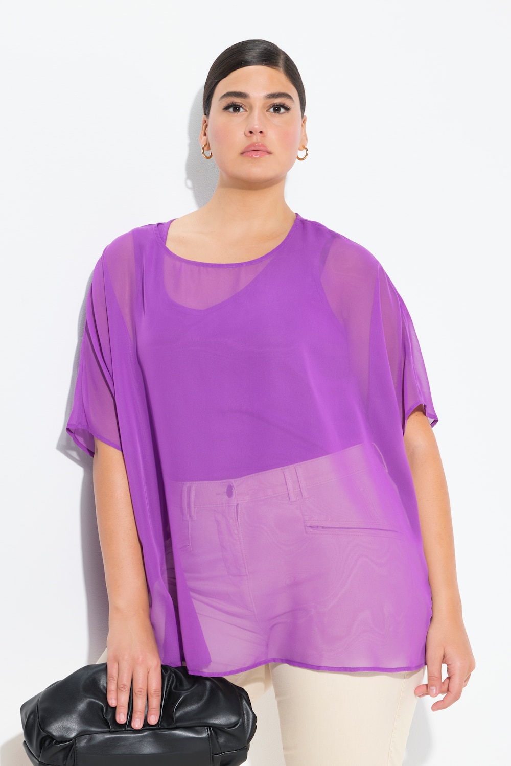 Große Größen Chiffonbluse, Damen, lila, Größe: 1=42-48, Polyester, Ulla Popken