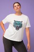 T-shirt, oversize, naszywka z cekinów w kształcie tygrysa, okrągły dekolt, rękaw 1/2