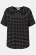 T-shirt, oversize, nadruk w kratkę, okrągły dekolt, rękaw 1/2