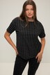 T-shirt, oversize, nadruk w kratkę, okrągły dekolt, rękaw 1/2