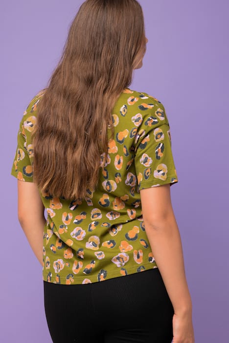 T-shirt, oversize, kolorowa panterka, okrągły dekolt, rękaw 1/2