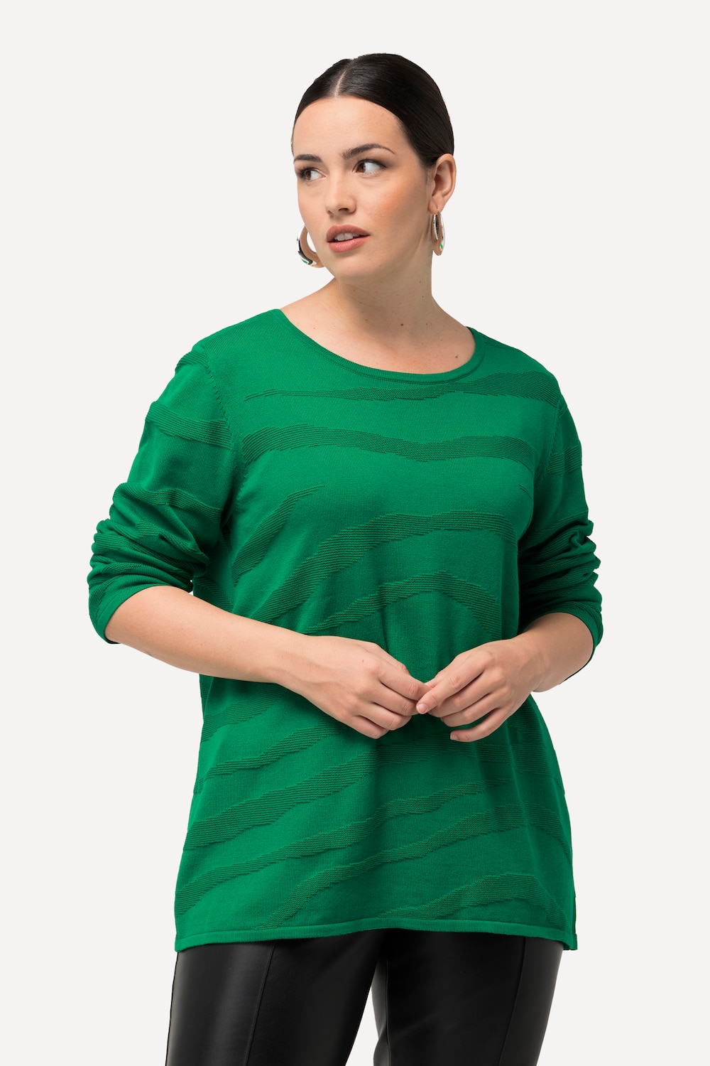grandes tailles pull jacquard, femmes, vert, taille: 48/50, fibres synthétiques/coton, ulla popken