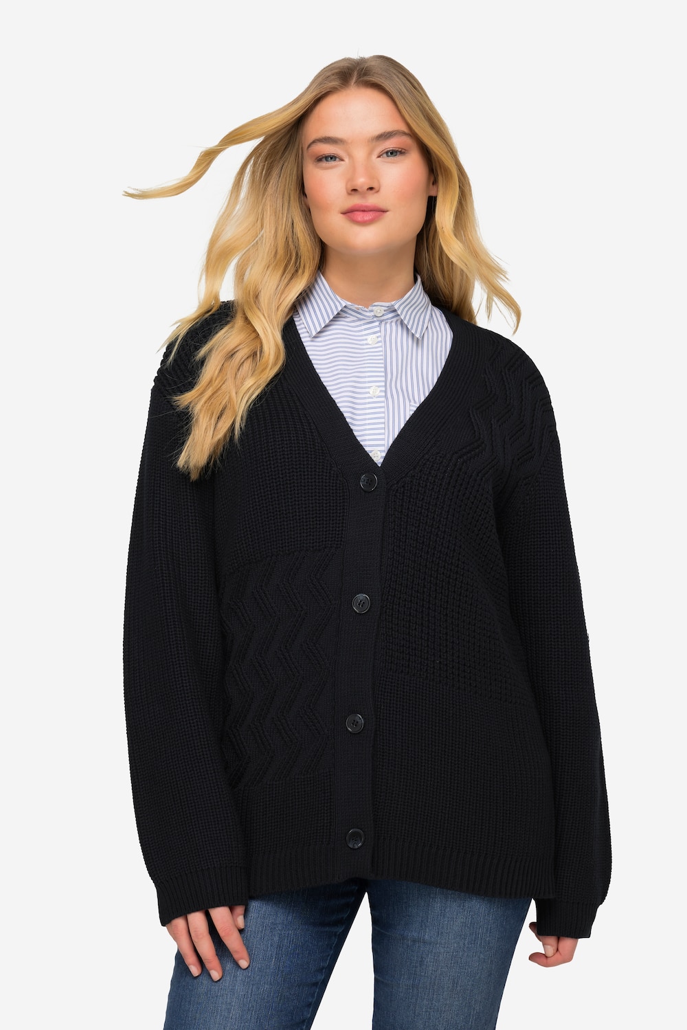 Große Größen Strickjacke, Damen, blau, Größe: L, Baumwolle/Synthetische Fasern, LAURASON