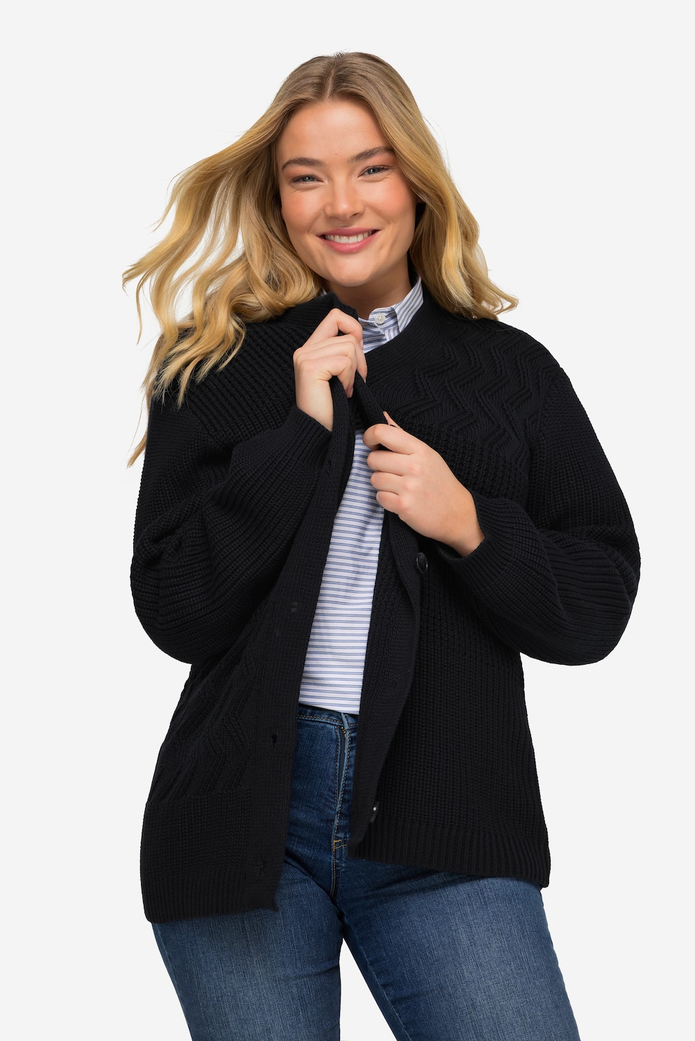 Große Größen Strickjacke, Damen, blau, Größe: L, Baumwolle/Synthetische Fasern, LAURASON