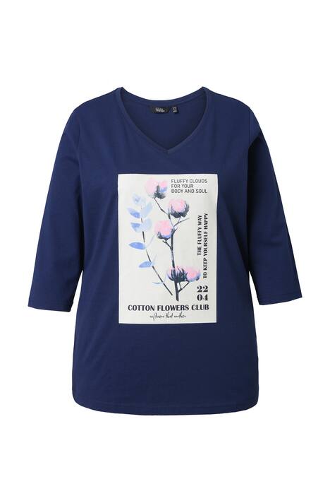 Tričko, rostlinný motiv, Classic, výstřih do V, 3/4 rukávy